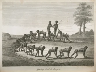 Hommes aborigènes imitant des chiens, Australie