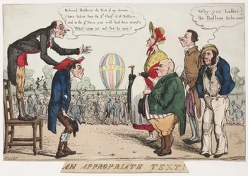 Un texte approprié!, croquis satirique de montgolfière, vers 1842