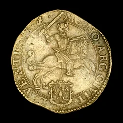 Pièce ancienne représentant un chevalier à cheval