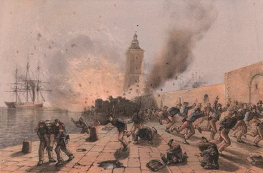 Explosion du baril de poudre de la lanterne, siège d