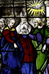 Vitrail. Mariage de la Vierge avec Joseph. 16ème siècle. Italie.