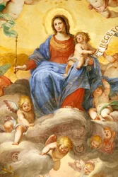 Vierge Marie et enfant. Fresque. Palazzo Fieschi-Crosa Di Vergagni. Gênes. Italie