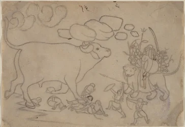 Durga confronte le démon-buffle Mahisha : Scène du Devi Mahatmya
