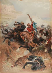 Les lieutenants Melville et Coghill sauvant les couleurs, guerre zouloue de 1879, 1881