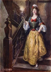 Mistress Beatrix descendant les escaliers de Walcote House pour saluer Esmond