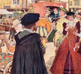 Shakespeare observe les modes et les manières ridicules des fats sur Ludgate Hill, Londres
