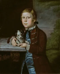 Garçon de la famille Hallett avec son chien