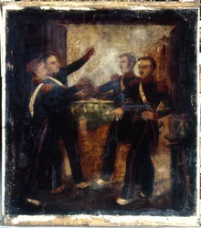 French: Aux quatre sergents de La Rochelle. Enseigne d
