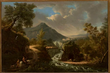 Paysage italien avec une rivière et un staffage