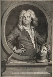 Portrait de Guillaume Coustou (1677-1746) sculpteur français - gravure par Larmessin d