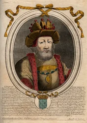 Portrait de Louis II le Bègue ou le Fainéant (846 - 879), Roi des Francs - gravure de 