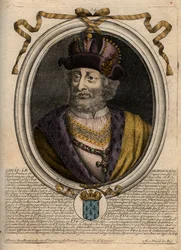 Portrait de Louis I le Pieux ou « le Débonnaire » (778-840), Roi de France - Gravure de « Les Augustes Représentations de tous les Rois de France »