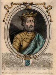 Portrait de Louis VIII (1187-1226), Roi de France - Gravure de « Les Augustes Représentations de tous les Rois de France depuis Pharamond à Louis XIV », Paris