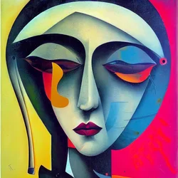 Visage de femme triste dans une peinture figurative abstraite, Art mural | Impressions sur toile