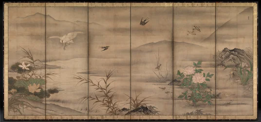 Oiseaux et Fleurs dans un Paysage des Quatre Saisons
