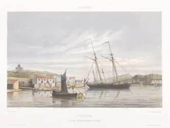 Lieu de mouillage pour navires de guerre dans le port de Curaçao (Vues des Indes occidentales néerlandaises)