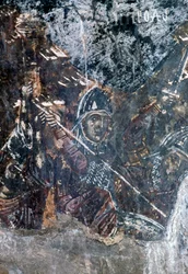 Soldat, fresque endommagée au plafond de l