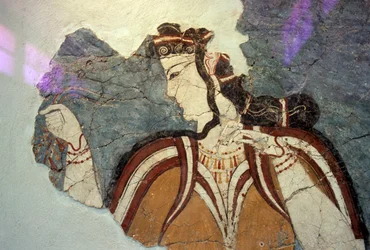 Fragment de fresque avec figure féminine, de Mycènes, Grèce, civilisation mycénienne