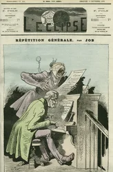 Caricature "répétition générale" pour le monde politique. Couverture de "L