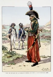 Chef de musique de la garde du général en chef à Saint-Domingue en 1802 - dans "Outfit des troupes de France : armée de terre et de mer à toutes les époques", ill. de Job