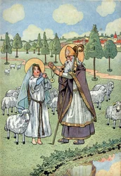 Histoire de France. Scène de la vie de sainte Geneviève avec des jouets : l