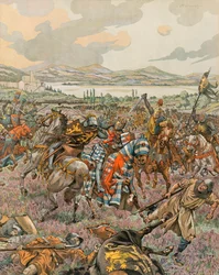 Jacques Marie Gaston Onfroy de Breville dit JOB (1858-1931) - Histoire de la Belgique : Jean Ier duc de Brabant victorieux à la bataille de Woeringen en 1288 pendant la guerre de succession du Limbourg et donne l