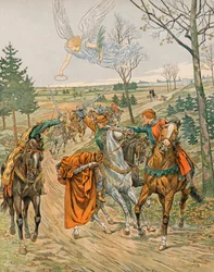 Jacques Marie Gaston Onfroy de Bréville, dit JOB (1858-1931) - Histoire de Belgique : saint Albert de Louvain (ca. 1166-1192), prince-évêque de Liège, est assassiné à Reims par les sbires de l