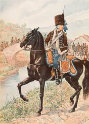 Jacques Marie Gaston Onfroy de Bréville dit JOB (1858-1931) - Tenue des troupes françaises à toutes les époques : Colonel des Hussards de Chamborant (1784), Collection privée
