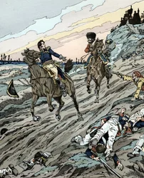 Léopold Hugo donnant à boire à un ennemi cherchant à le tuer